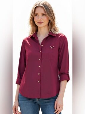 Anne Klein Wine Button-Front Blouse